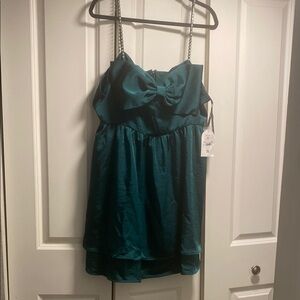 Arula Teal Dark Green Dress with Bow Detail